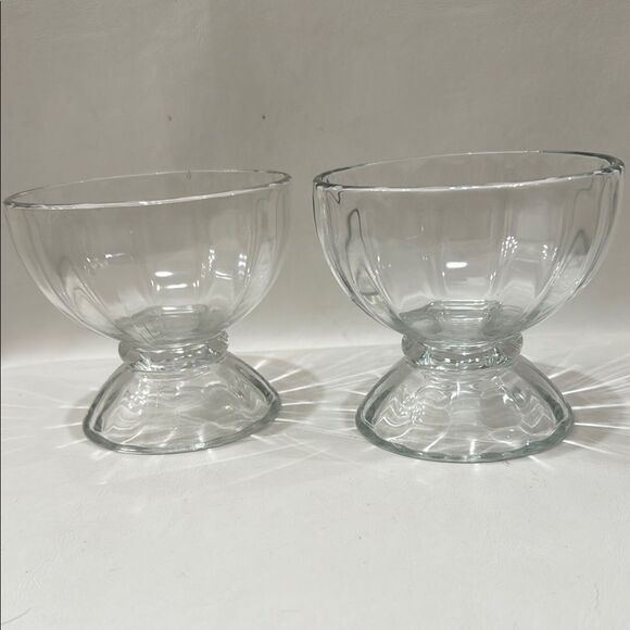 Libby Vintage Clear Glass Ribbed Compote Dessert Dishes Scalloped Pedestal Base - Picture 7 of 13